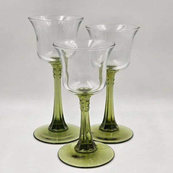 Partylite Radiant Glow Wine Glass Candle Holders Set of 3 Green Stem - Picture 2 of 7